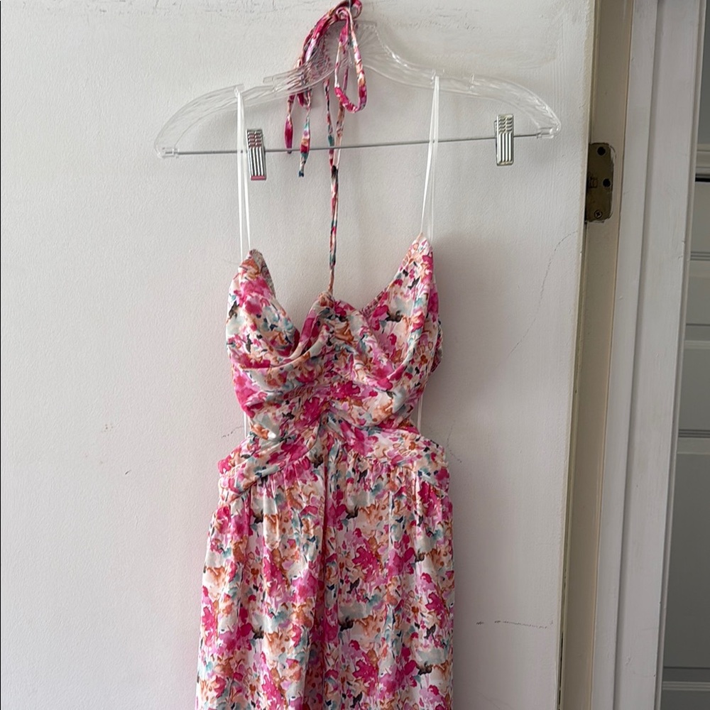 Lush Vibrant Pink and Cream Floral Maxi Dress